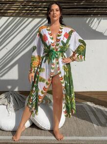 Swim Lushoire Kimono floral ouvert à l'avant, grande taille, décontracté, ample, pour les vacances - Multicolore - Voir 6