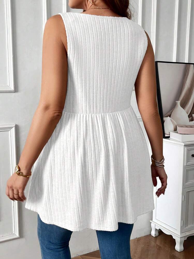 Plus Size Casual Solid Color Front Button Tank Top, Summer