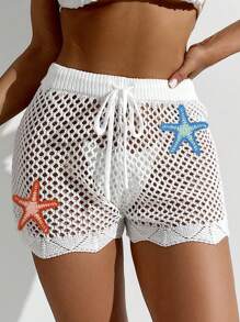 Swim Vcay Abito copri costume da spiaggia sexy, con motivo di stelle marine in crochet, sarong casual da vacanza