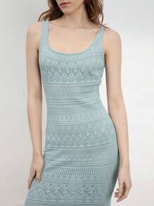 Maija Trang phục mùa hè màu xanh cho nữ, cổ vuông, vải họa tiết rỗng, không tay, váy thời trang tối giản thanh lịch, thích hợp cho lễ hội âm nhạc ngoài trời, váy len dệt kim dài vừa phải - màu xanh lá - Xem 6