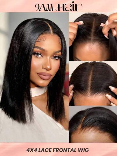 Straight Hair Bob Wig For Women 4x4 Lace Closure Wig Glueless Pre-Plucked Natural Human Hair Wig With Baby Hair