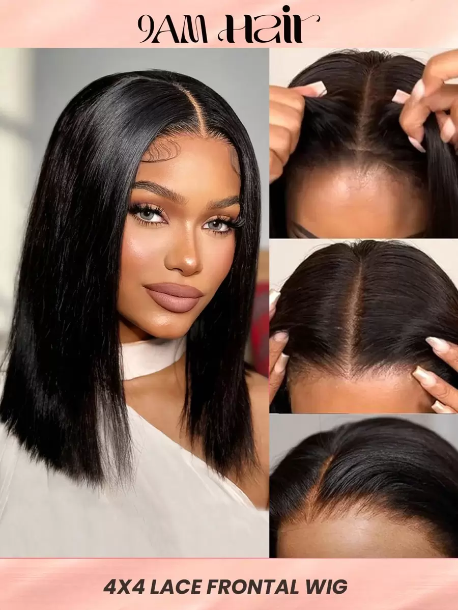Straight Hair Bob Wig For Women 4x4 Lace Closure Wig Glueless Pre-Plucked Natural Human Hair Wig With Baby Hair