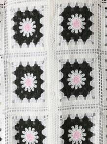 SUMWON Crochet Floral Pattern Boxy Shirt Handmade Granny Square Summer Knit Top Festival Boho Casual Wear Spring Fashion Street Style - Beige - View 4