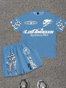 SHEIN Bolty Tween Boy Casual Simple Short Sleeve Crew Neck 2 Pieces Set, Suitable For Summer - White - View 2