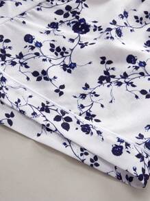 SHEIN 3pcs/Set Floral Print Ruffled Top & Shorts & Pants Home Pajamas Set Holiday Season - Blue - View 6