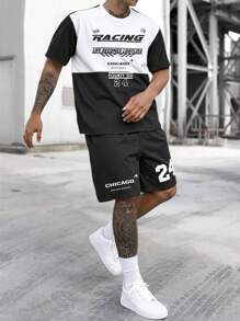 Manfinity EMRG 2pcs Men's Contrast Color Letter Print T-Shirt And Shorts Set