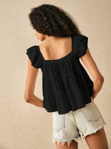 SHEIN Frenchy Women's Summer Casual Solid Color Ruffle Trim Shirt