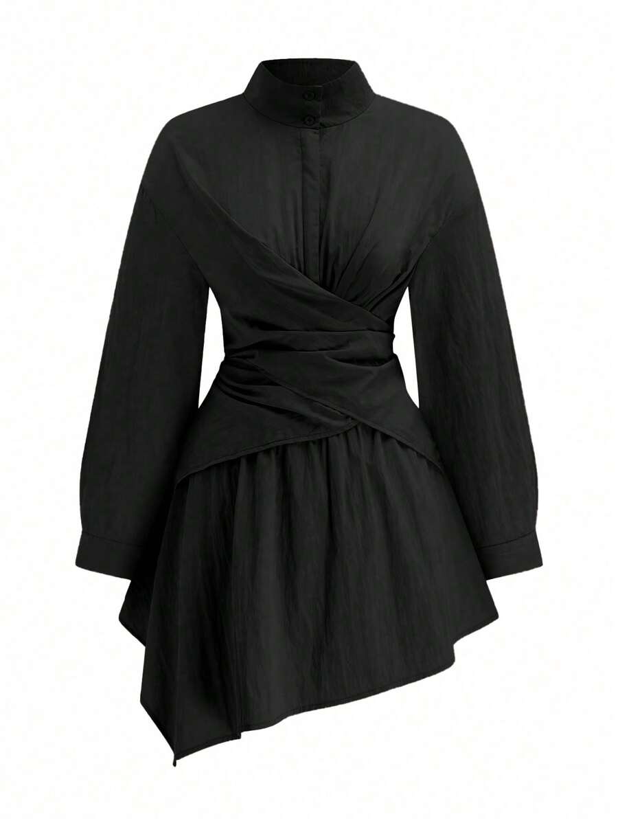 SHEIN Unity Plus Size Women's Long Criss-Cross Tie Blouse - Black - View 1