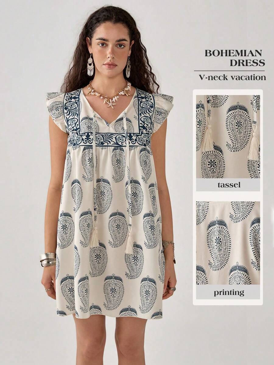 Florisole 女士波西米亚岛度假花卉印花 A 字短裙，春夏 - 彩色 - 查看 1