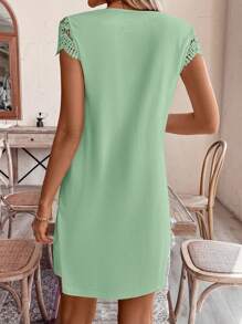 SHEIN Frenchy Solid Color Splicing Water Soluble Dante Loose Fit Rochie Rochie de vara, Rochie de soare, Boho, Rochie florala, Tinute de vara, Rochie casual, Rochie eleganta