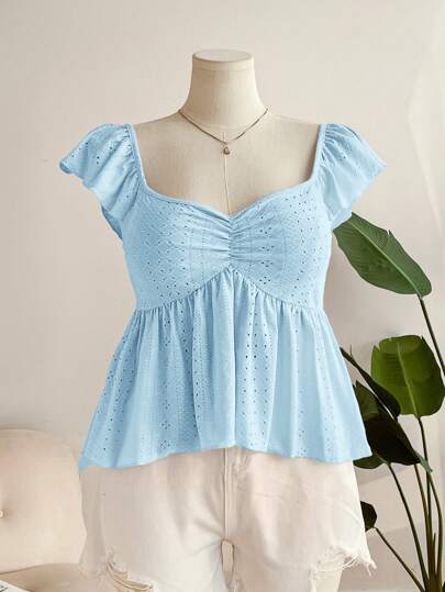 SHEIN Frenchy 大码女式休闲不对称下摆心形领 T 恤，优雅宽松春夏 T 恤，粉色