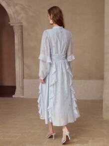 MOTF VESTIDO LARGO CON VOLANTES Y ESTAMPADO FLORAL - Celeste - Ver 3