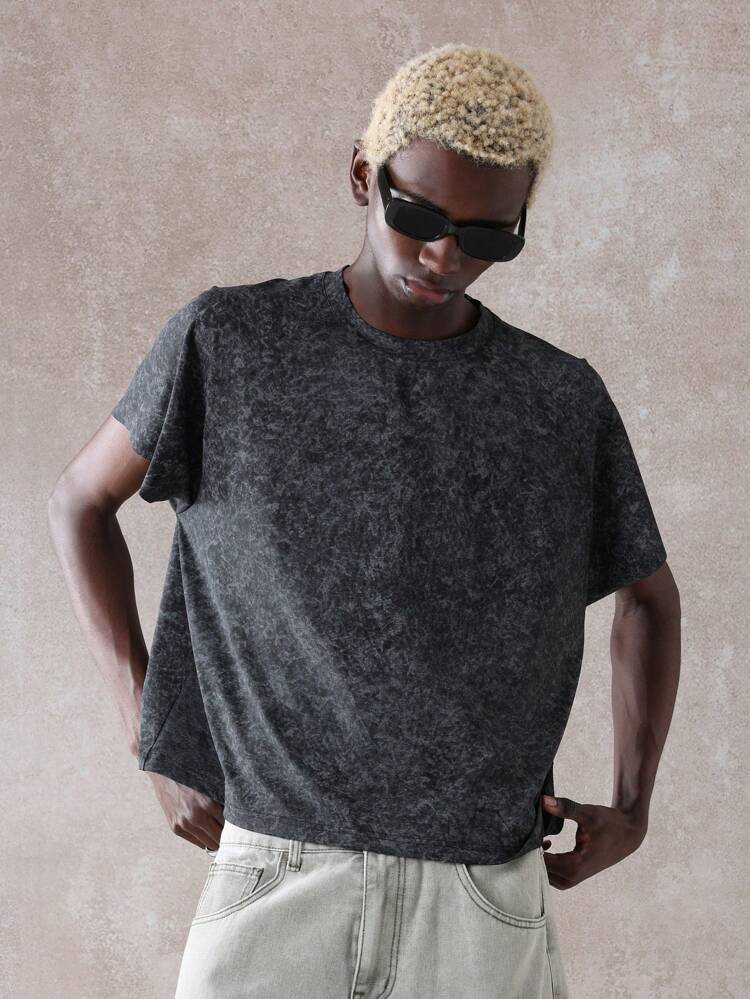 Essential Washed Effect Boxy Fit Raw Edge Raglan Crop Men T-Shirt