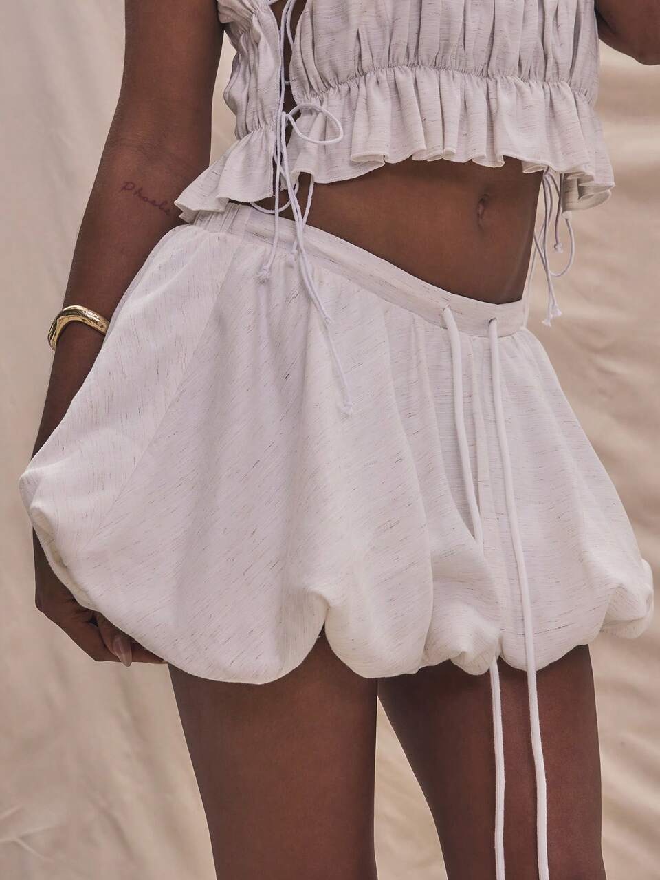Puffball Mini Drawstring Skirt Summer Holiday Vacation