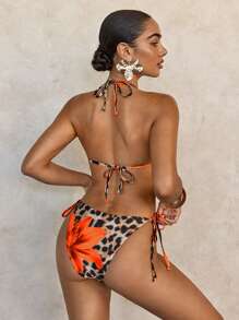 Swim SXY 2 piezas Conjunto de bikini de mujer con estampado floral y de leopardo sexy