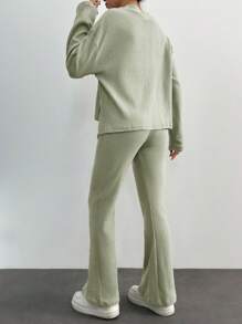 EURMUSE Mock Neck Drop Shoulder Tee & Pants - Mint Green - View 2