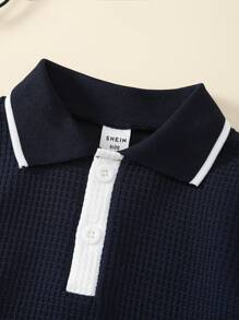 SHEIN Boys' Solid Color Polo Collar Turndown Collar T-Shirt, Academic Style Outdoor New Versatile Short Sleeve Regular Boys Top, Spring/Summer - Multicolor - View 8