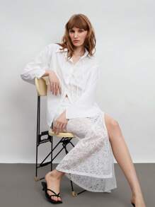 Maija Jupe fendue à côtés en dentelle contrastée pour femmes, mode