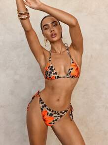 Swim SXY 2 piezas Conjunto de bikini de mujer con estampado floral y de leopardo sexy