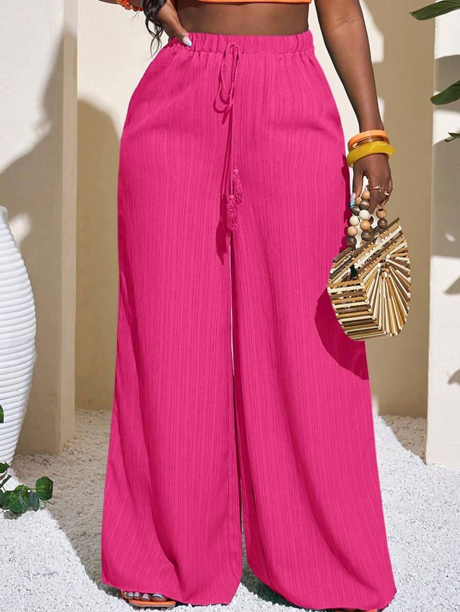 Slaydiva Music Festival Casual Vacation Women Full-Length Green Geometric Pattern Palazzo Pants Hot Pink - Hot Pink - View 1