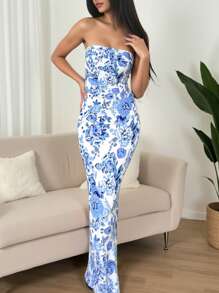 INAWLY Váy bó in hoa cho nữ đi nghỉ - Nhiều màu - Xem 1