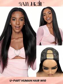 Straight U Part Wig 150% Density  Human Hair Wigs 24 Inch Natural Black High Temperature For Women - SNatural - View 1