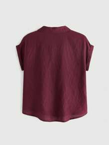 ROMWE Plus Size Plain Short Sleeve Shirt, Fashionable For Summer - Red - View 2