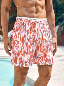 Manfinity VDAYZ Men Zebra Patterned Print Drawstring Waist Beach Shorts (Asymmetrical Print) - Orange - View 7
