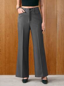 Uhlyne Pantalones de tela acampanados de diseño minimalista con bolsillos para mujer, de uso casual y de negocios