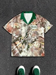 Manfinity EMRG Men's Tree Branch Print Short Sleeve Casual Loose Shirt - Multicolor - View 5