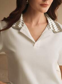 Anewsta Áo len viền ren phối màu thanh lịch, trang phục công sở thường ngày và trang trọng dành cho nữ - Lạc đà - Xem 7