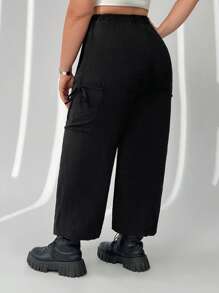 SHEIN EZwear 大码女式黑色休闲慢跑裤带口袋