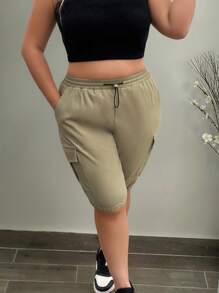 SHEIN LUNE LUNE 大码女式休闲工装短裤，简约时尚，适合日常穿着，夏季百搭，春假、锐舞派对、春夏皆宜。 - 卡其色 - 查看 6