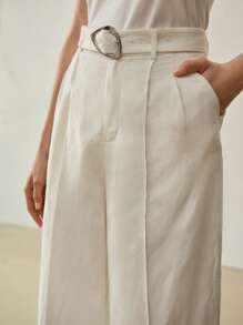 MOTF PREMIUM LINEN PRESS CREASE BELTED SUIT PANTS - Beige - View 3