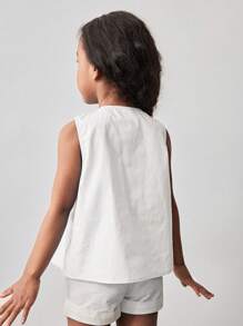 Maija Kids Maija Kids Girl Round Neck Woven Casual Tank Top With Bow Decor