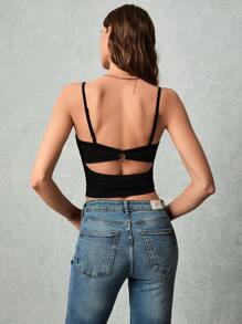 Poéselle Women's Stylish Backless Black Summer Seksi Chic Club Tank Top With Built-In Padding,Comfortable Casual Everyday Wear Fashion Tops - Black - View 5