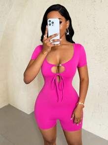 BamGleam Solid Color Skinny Jumpsuit, Simple & Fashionable, Suitable For Summer - Hot Pink - View 3