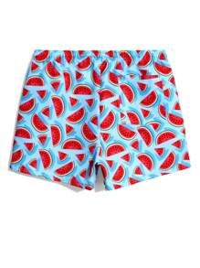 Manfinity Swimmode Men's Watermelon Print Drawstring Waist Loose Shorts  Men Swim Trunks - Blue - View 2