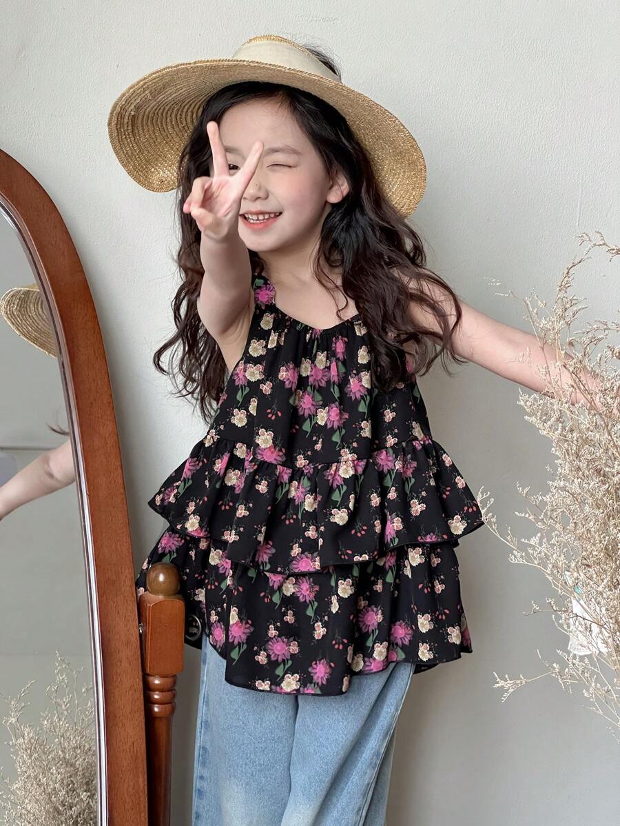 DAZY Sleeveless Young Girls Shirt Blouse, Summer Easter - Black - View 1