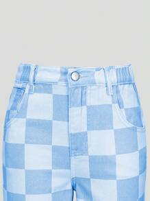 Sparklyn Quần Jeans Rửa Sạch Đơn Giản In Kẻ Sọc Thời Trang Cho Bé Gái Tuổi Teen - Màu xanh nhạt - Xem 6