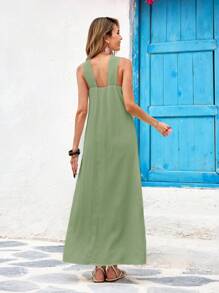 Vivid Eden Solid Color Woven Halter Dress For Women,S,For Summer Beach Vacation,Casual Style,Festival,Vacation Dress,Summer Outfits For Women,Beach Outfits For Women