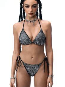 SHEIN Swim Event 夏季海滩亮片性感微三角比基尼套装