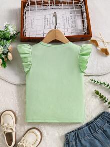 Elladie kids Girls' Cute Versatile Solid Color Ribbed Cap Sleeve Round Neck Bow T-Shirt, Suitable For Daily Wear, Gatherings, Outdoor Activities. It Not Only Has A Fashionable Feel But Also Is Comfortable To Wear, Showcasing The Lively, Cute And Sweet Vibe Of Girls In Summer. Young Girl Tshirts