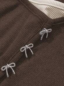 DAZY 女士撞色长袖二合一斜襟圆领蝴蝶T恤，秋季服装