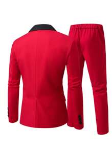 Manfinity Mode Bộ vest 2 mảnh cỡ lớn cho nam, ve áo màu tương phản cổ dài tay và quần vest dạ hội cho nam vest chất lượng cao vest dạ hội cho nam vest thường ngày cho nam - Đỏ - Xem 2