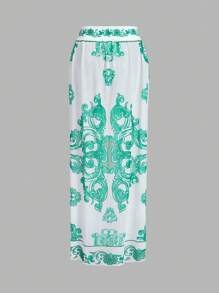 SHEIN Swim Boho Luxe Palace Print Ruffle Sleeve Premium One Piece Swimsuit Set - Mint Green - View 4