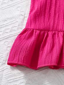 SHEIN Explorewe 2件套年轻女孩无袖纯色圆领背心和宽松纯色短裤套装 - 玫紅色 - 查看 7