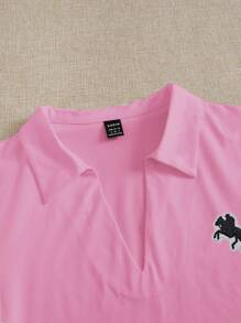 SHEIN EZwear 3pcs Women's Horse Graphic V-Neck Polo Collar Slim Fit Short Casual T-Shirts, Suitable For Summer
