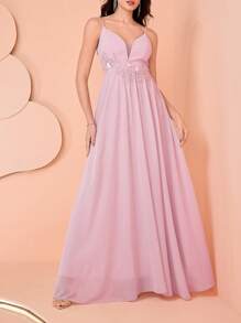 SHEIN Belle Elegant Floral Print Bridesmaid Camisole Dress (Adult Size),Graduation Gift Graduation Dress, Women's Fashion Formal Dress Maxi Dress, Beaded Design, Body Sequins, Suspender Summer Dress For Women