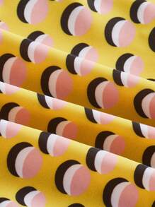 Maija Maillot de bain une pièce femme à imprimé géométrique col V, style décontracté vacances. Style bohème moderne pour plage et villégiature, tenue de festival style exotique, vacances d'été, dopamine.